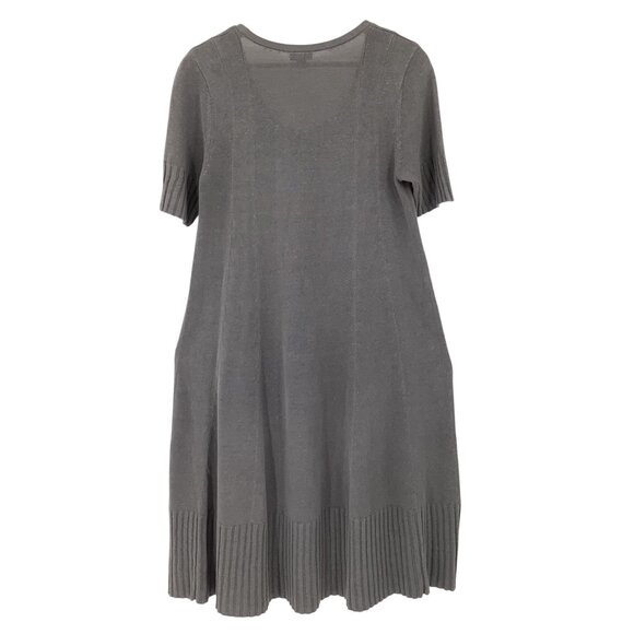 J. Jill Small Gray Short Sleeve Ribbed Hem Knit Dress Oversized Linen Maxi - Picture 4 of 9